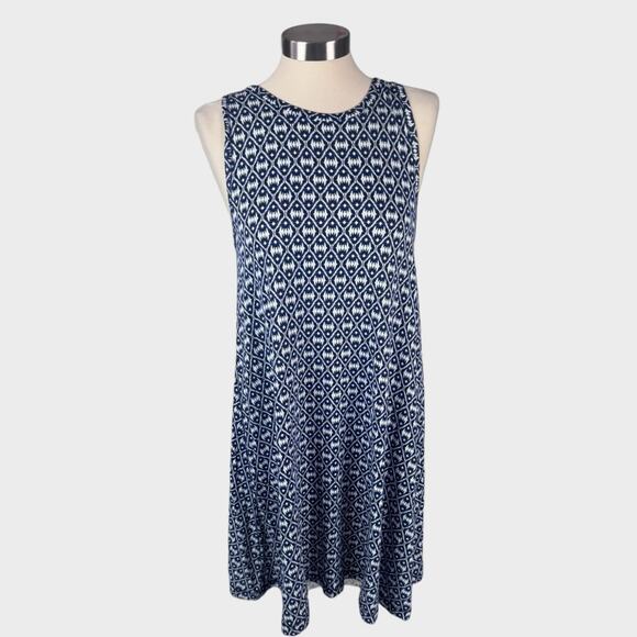 Ann Taylor LOFT Small Dress Sleeveless Shift Blue White Rayon Spandex - Picture 1 of 6